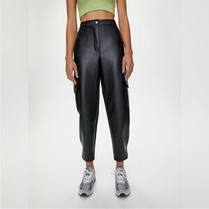 Wilfred Free Modern Cargo Black Faux Leather Pants 10 $80